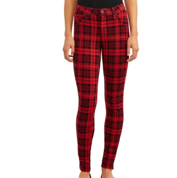 🍒 Plaid Red & Black Ponte Pants|Sz 8|nwot - Picture 2 of 11